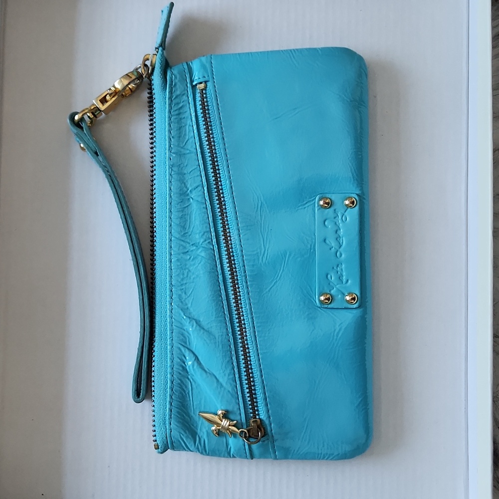 Kate Landry bright blue genuine leather wristlet